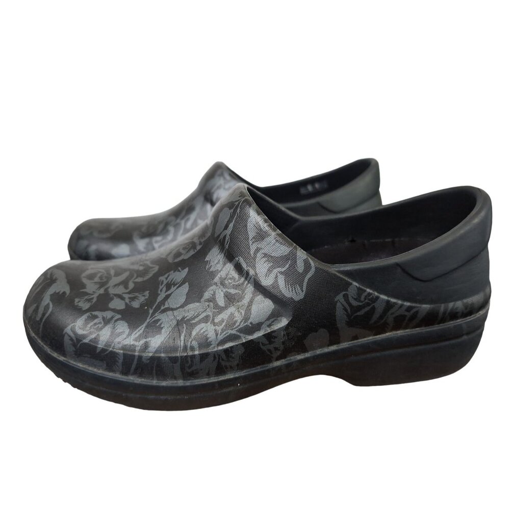 Crocs Neria Pro II‎ Clogs Shoes Womens 10 Black Gray Floral Slip On